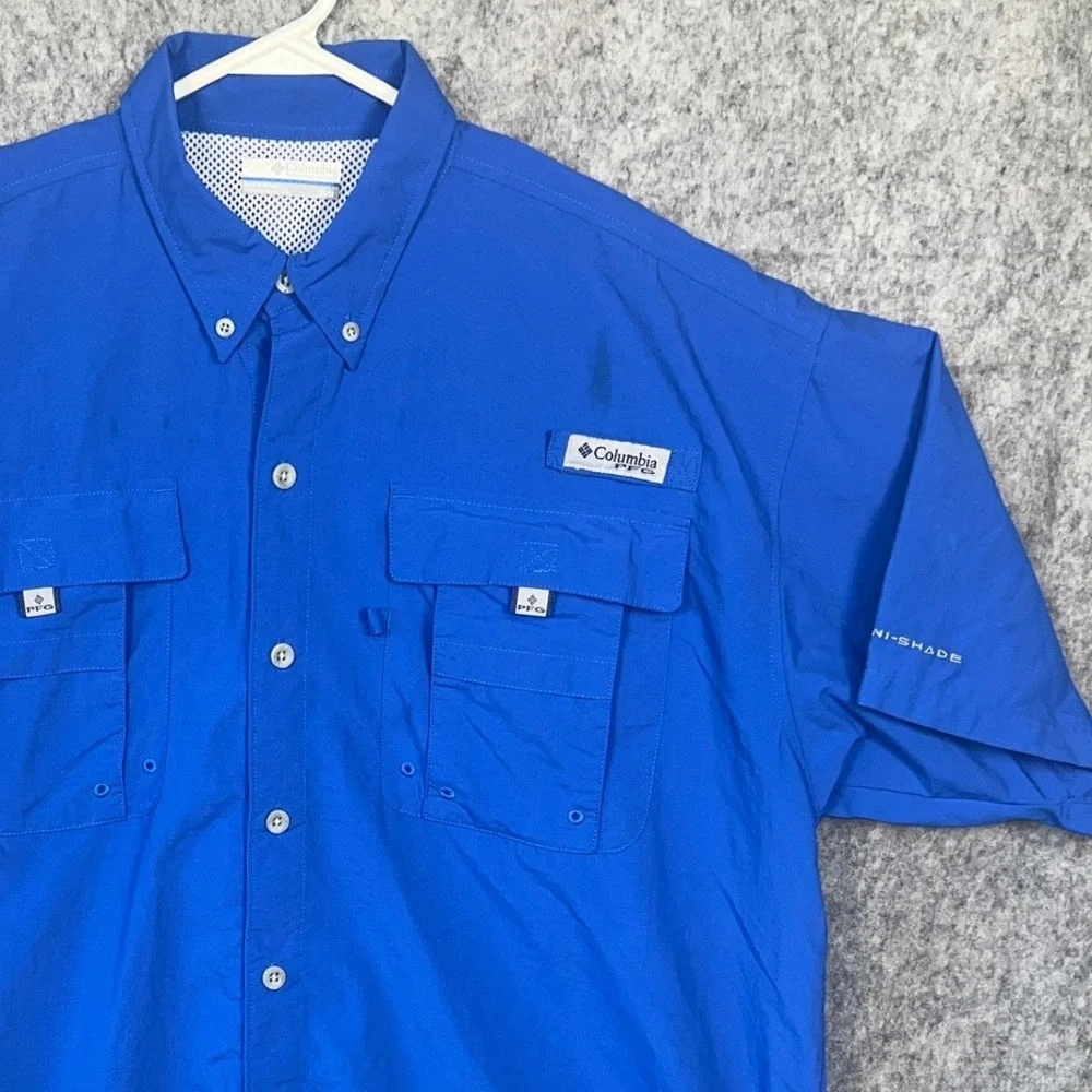 Columbia‎ PFG Bahama II Fishing Shirt Men's Medium Blue Short Sleeve Omni-Shade